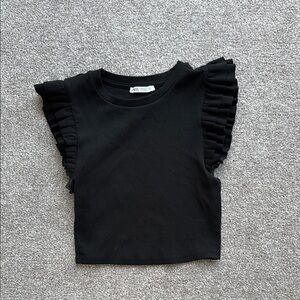 Zara Black Women’s Tee with Ruffled Sleeves